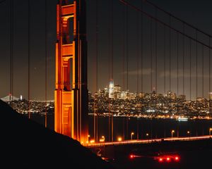 Preview wallpaper bridge, city, night, buildings, architecture, metropolis