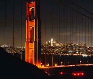 Preview wallpaper bridge, city, night, buildings, architecture, metropolis