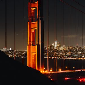 Preview wallpaper bridge, city, night, buildings, architecture, metropolis