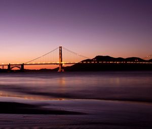 Preview wallpaper bridge, city, river, light, night