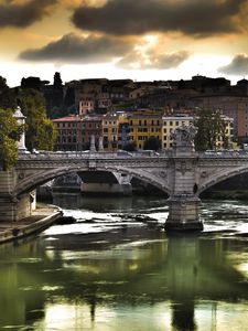 Preview wallpaper bridge, city, sky blue, stone