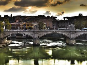 Preview wallpaper bridge, city, sky blue, stone