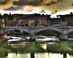 Preview wallpaper bridge, city, sky blue, stone