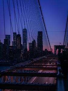 Preview wallpaper bridge, city, twilight, buildings, skyscrapers, view, overview