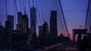 Preview wallpaper bridge, city, twilight, buildings, skyscrapers, view, overview