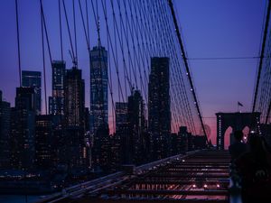 Preview wallpaper bridge, city, twilight, buildings, skyscrapers, view, overview