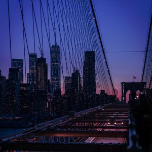 Preview wallpaper bridge, city, twilight, buildings, skyscrapers, view, overview