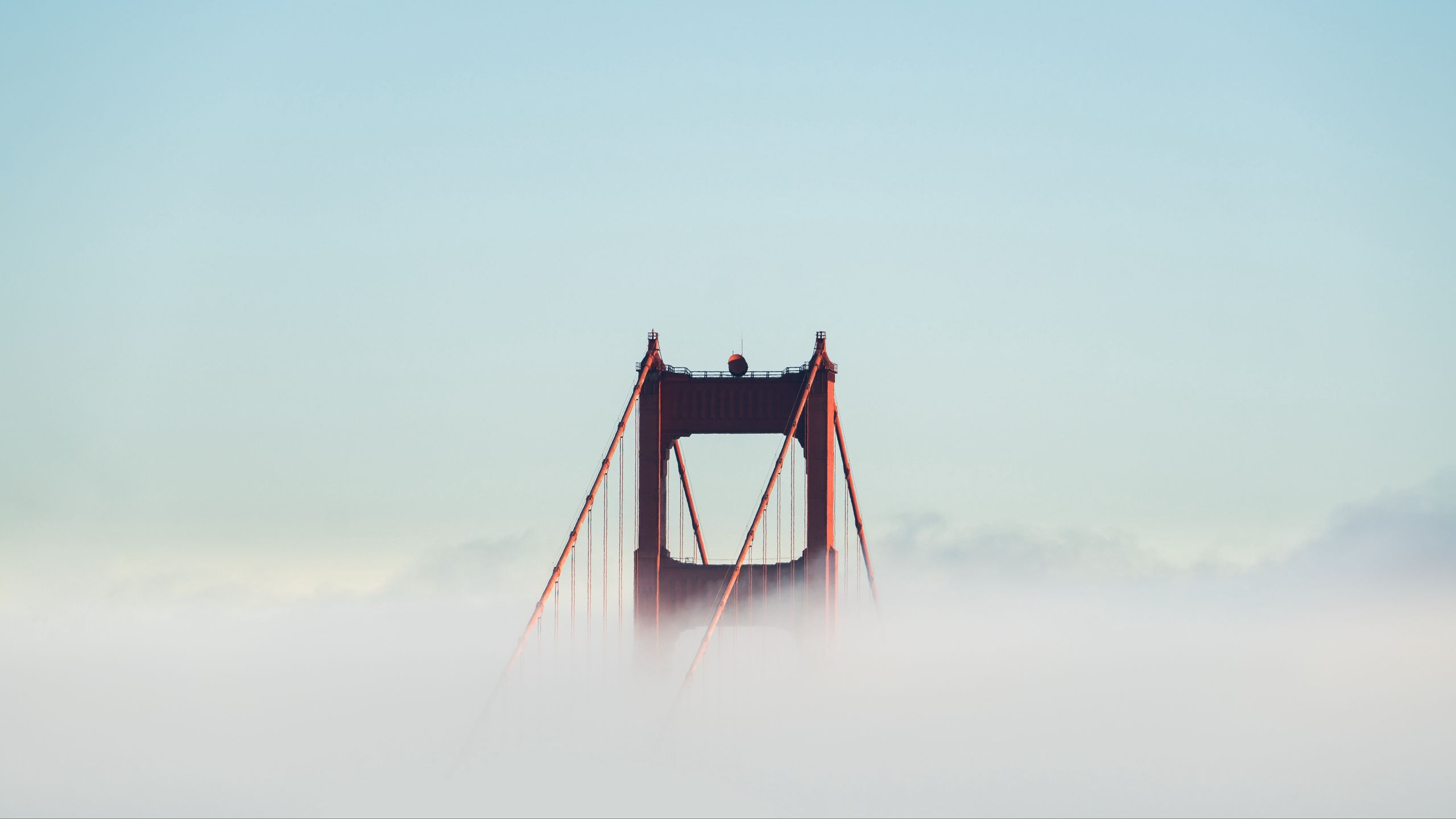 Download Wallpaper 2560x1440 Bridge, Clouds, Minimalism, Golden Gates