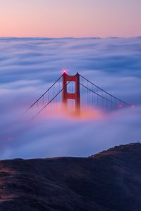 Preview wallpaper bridge, clouds, mountain, fog