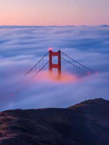 Preview wallpaper bridge, clouds, mountain, fog