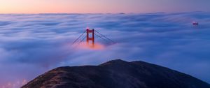 Preview wallpaper bridge, clouds, mountain, fog