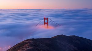 Preview wallpaper bridge, clouds, mountain, fog