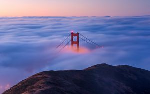 Preview wallpaper bridge, clouds, mountain, fog