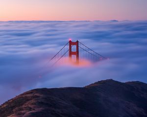 Preview wallpaper bridge, clouds, mountain, fog