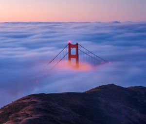 Preview wallpaper bridge, clouds, mountain, fog