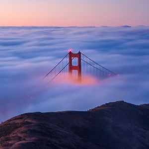 Preview wallpaper bridge, clouds, mountain, fog