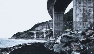 Preview wallpaper bridge, coast, cliffs, sea