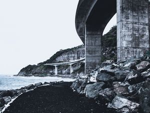 Preview wallpaper bridge, coast, cliffs, sea