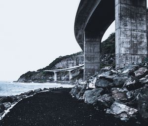 Preview wallpaper bridge, coast, cliffs, sea