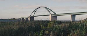 Preview wallpaper bridge, coast, river, reed, bushes