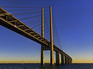 Preview wallpaper bridge, columns, river, water, horizon