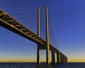 Preview wallpaper bridge, columns, river, water, horizon