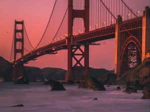 Preview wallpaper bridge, construction, architecture, backlight, twilight
