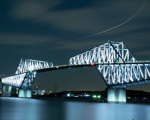 Preview wallpaper bridge, construction, architecture, night, backlight