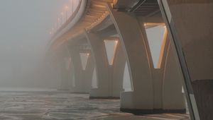 Preview wallpaper bridge, construction, architecture, fog, water