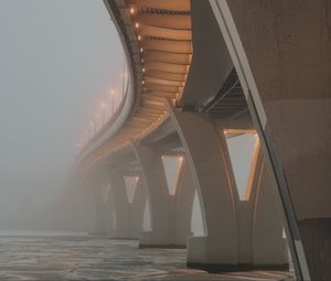 Preview wallpaper bridge, construction, architecture, fog, water