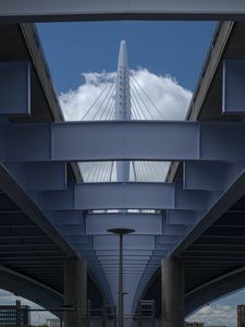 Preview wallpaper bridge, construction, concrete, metal, bottom view