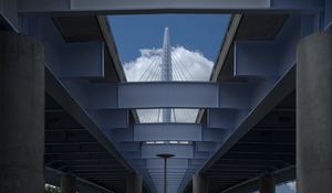 Preview wallpaper bridge, construction, concrete, metal, bottom view