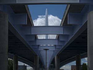 Preview wallpaper bridge, construction, concrete, metal, bottom view