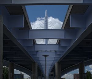 Preview wallpaper bridge, construction, concrete, metal, bottom view