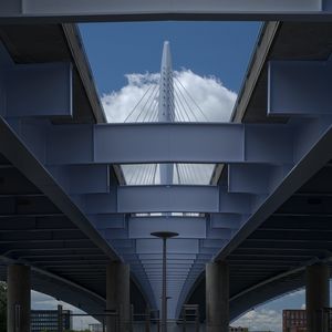 Preview wallpaper bridge, construction, concrete, metal, bottom view