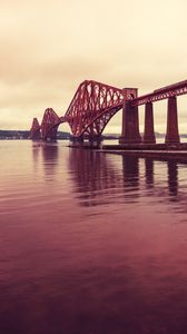 Preview wallpaper bridge, construction, metal, sea, pink