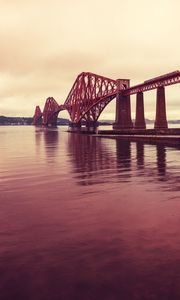 Preview wallpaper bridge, construction, metal, sea, pink