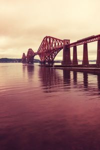 Preview wallpaper bridge, construction, metal, sea, pink
