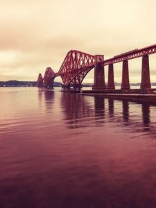 Preview wallpaper bridge, construction, metal, sea, pink