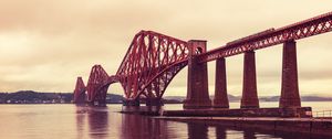 Preview wallpaper bridge, construction, metal, sea, pink