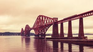 Preview wallpaper bridge, construction, metal, sea, pink
