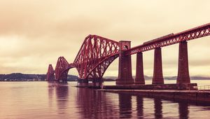 Preview wallpaper bridge, construction, metal, sea, pink