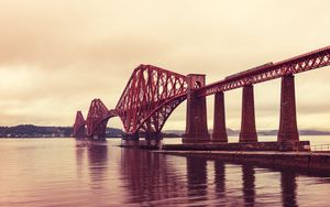 Preview wallpaper bridge, construction, metal, sea, pink