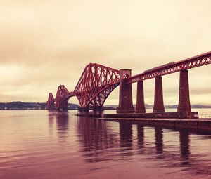 Preview wallpaper bridge, construction, metal, sea, pink