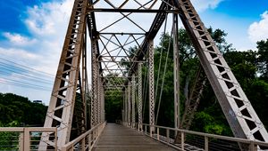 Preview wallpaper bridge, construction, metal, trees