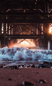 Preview wallpaper bridge, construction, sea, stones