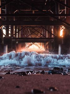 Preview wallpaper bridge, construction, sea, stones