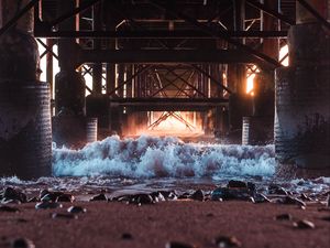 Preview wallpaper bridge, construction, sea, stones