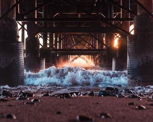 Preview wallpaper bridge, construction, sea, stones