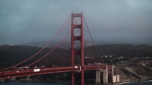 Preview wallpaper bridge, construction, sea, mountains, water